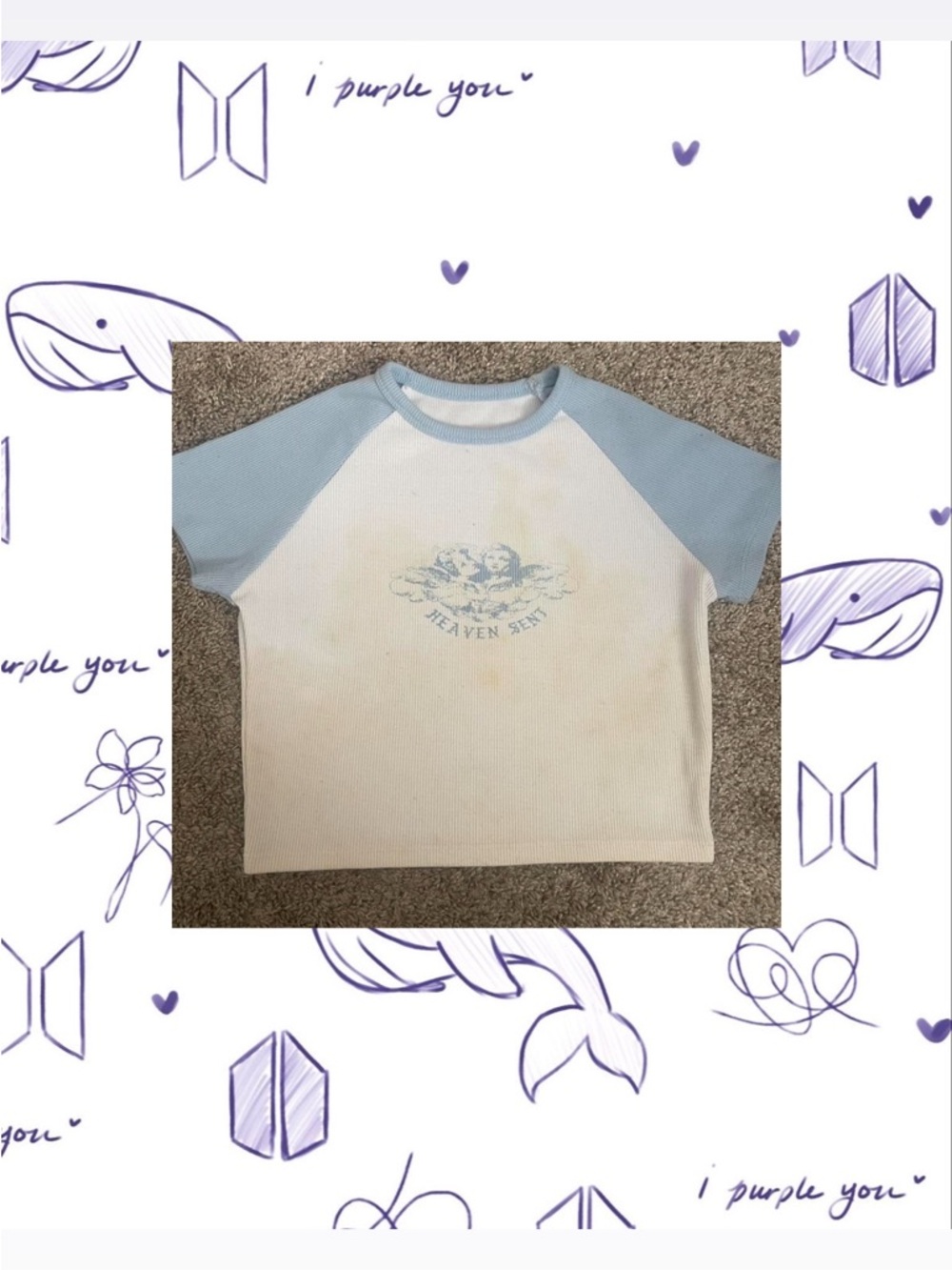 Kids Raglan Tee in White and Light Blue - Heaven Sent Graphic